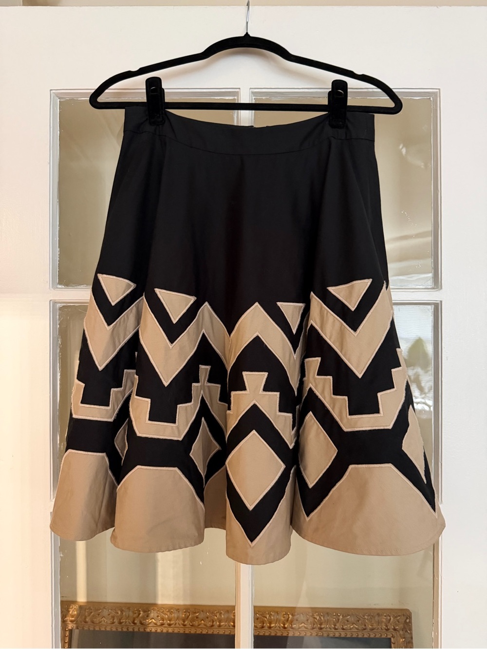 Tracy Reese Black and Beige Geometric Circle Skirt